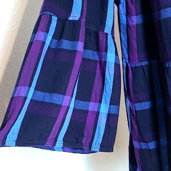 EVRI Blue & Purple Plaid Babydoll Top, Bell Sleeves, Size 1X - Picture 5 of 10